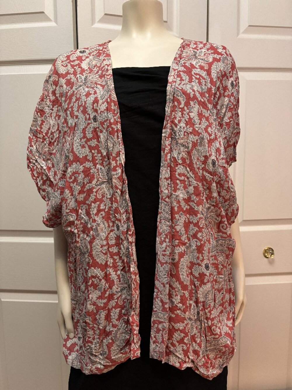 LOFT XS Pink Paisley Floral Open Front Kimono Cardigan Lightweight Topper